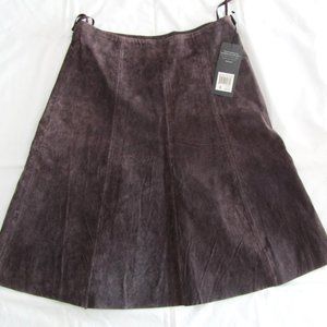 New Vintage Daisy Fuentes Moda100% Suede Leather Lined Skirt Dark Brown Size 2